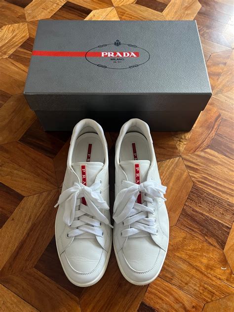 prada 4e2845|Prada Men's 4E2845 White Leather Sneaker .